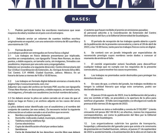 Por cerrar la convocatoria del XXII Concurso Nacional de Cuento Juan José Arreola