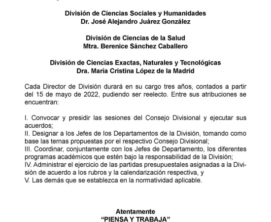 Designan a Directores de División en el CUSur